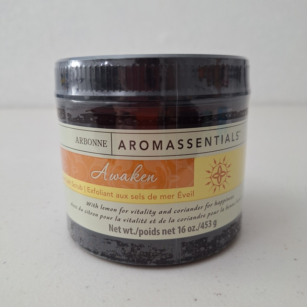 Arbonne Aromassentials Awaken Bath Salts, Sea Salt Scrub, 16 oz, New Sealed